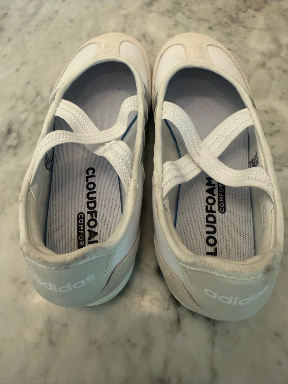 Adidas White & Silver Mary Jane Sneakers. W 8.5